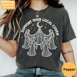 Support Your Local Coven Comfort Colors T-Shirt hero view in Pepper.