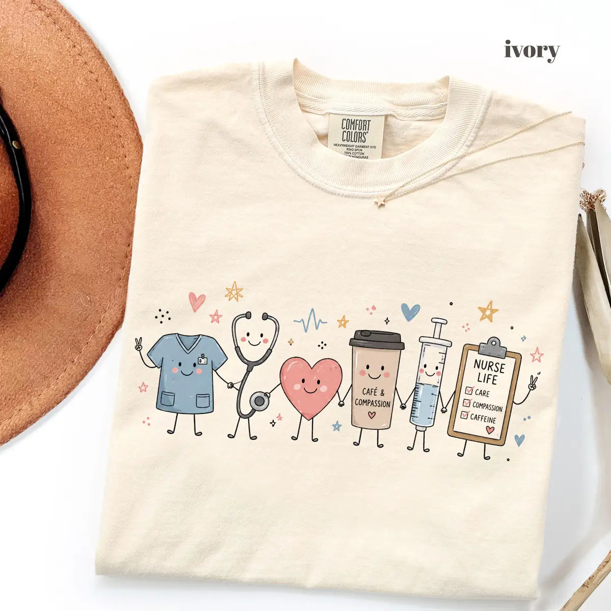 Ivory Comfort Colors 1717 T-shirt with Nurse Life design view 2