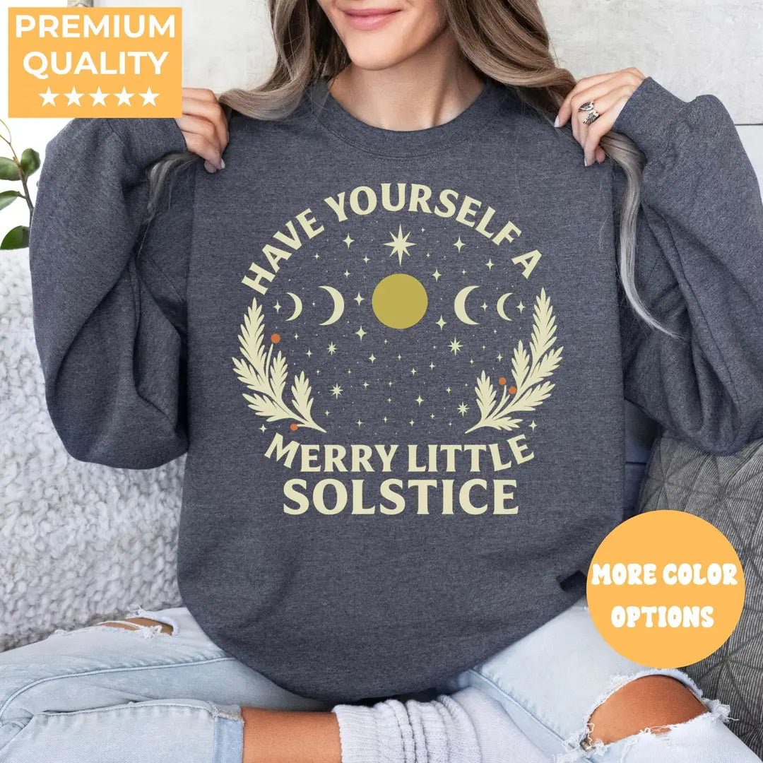 Crewneck sweatshirt with Winter Solstice design, alternate product view.