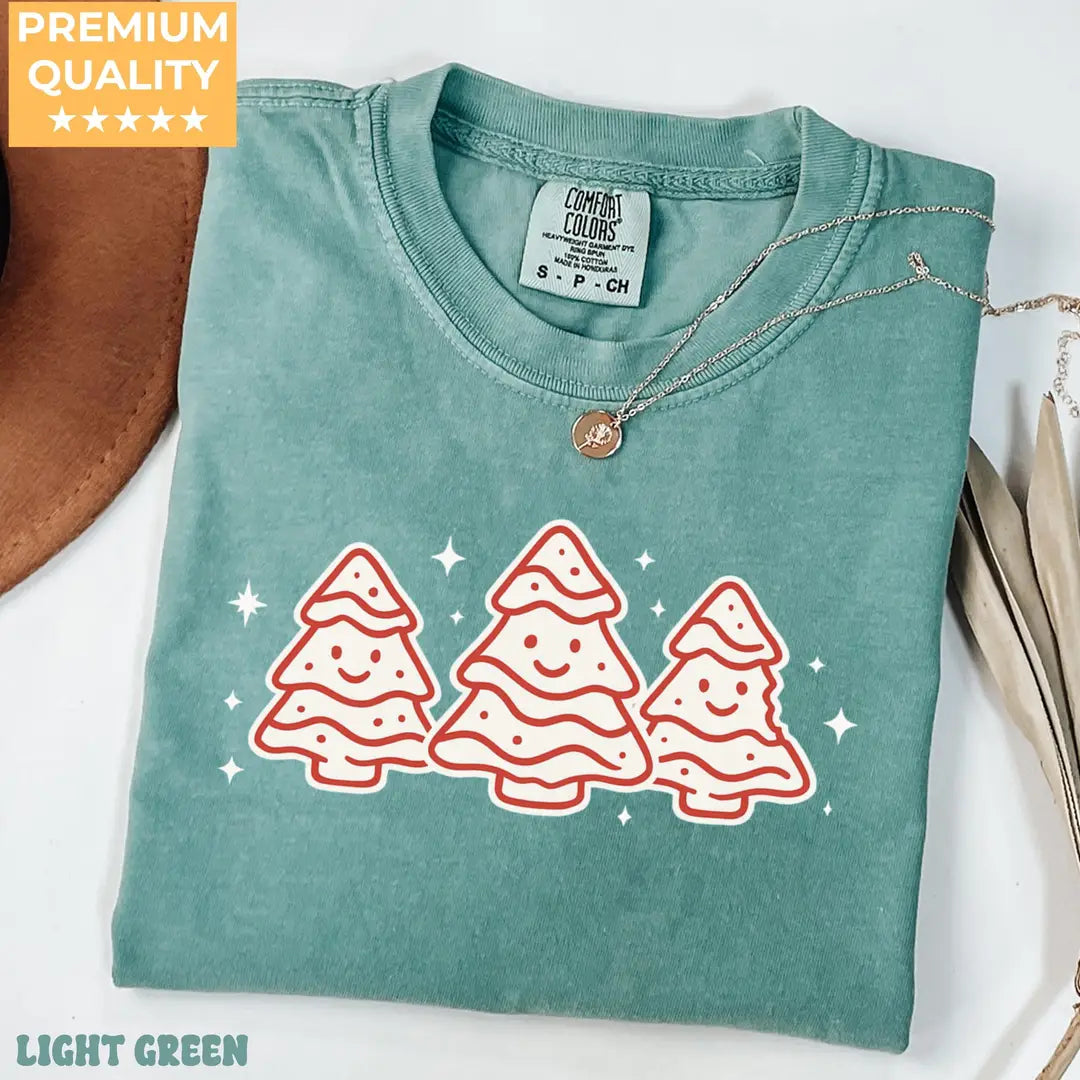 Light Green Comfort Colors 1717 T-shirt with Cute Christmas design, alternate product view.