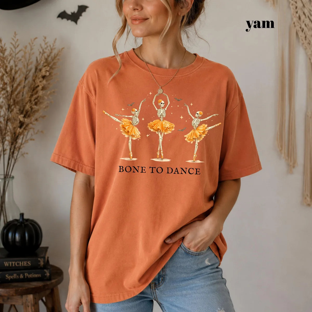 Yam Comfort Colors 1717 T-shirt with Bone To Dance design worn by a model