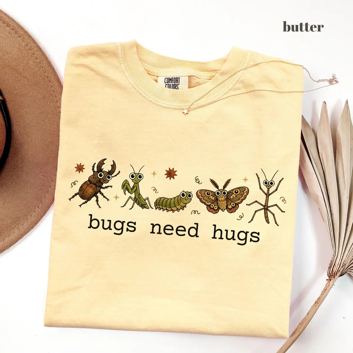 Butter Comfort Colors 1717 T-shirt with Bugs Need Hugs design