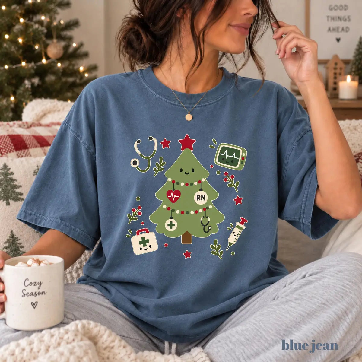 Comfort Colors 1717 T-shirt with Christmas Tree Nurse design alternate view