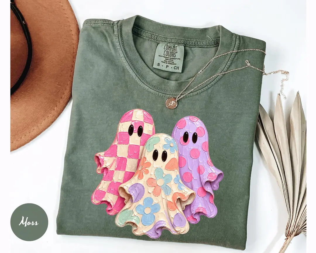 Moss Comfort Colors 1717 T-shirt with Halloween Ghost design