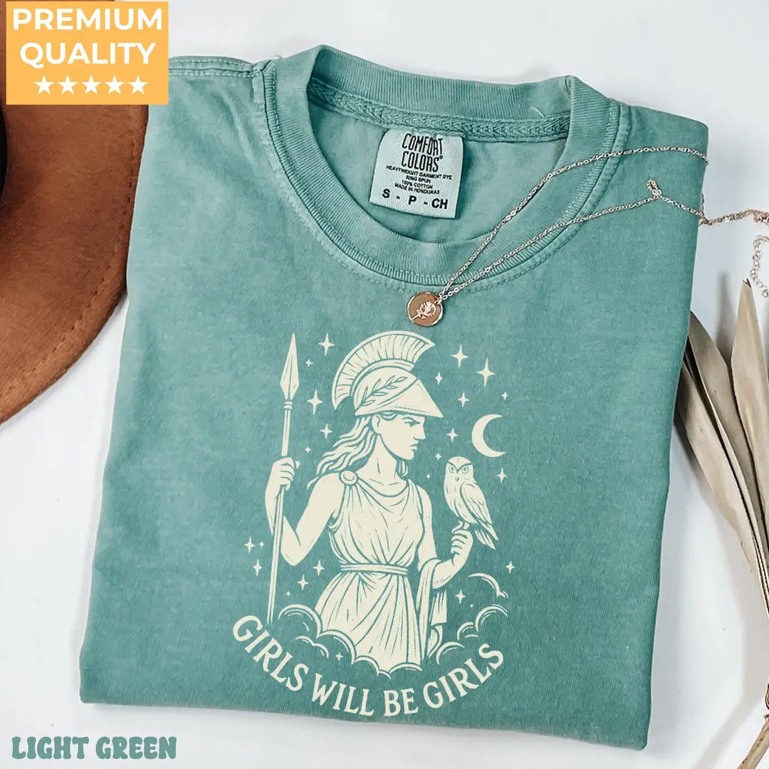 Light Green Comfort Colors 1717 T-shirt with Girls Will Be Girls design, alternate product view.