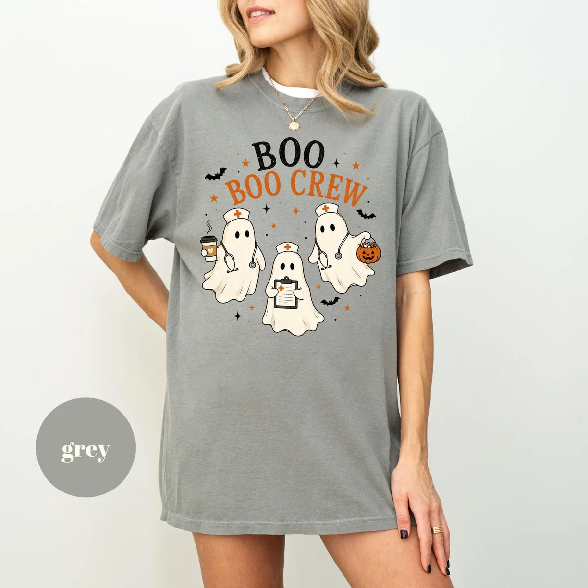 Comfort Colors 1717 T-shirt with Boo Boo Crew Ghost Nurse design alternate view