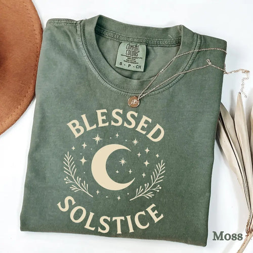 Moss Comfort Colors 1717 T-shirt with Winter Solstice design, alternate product view.