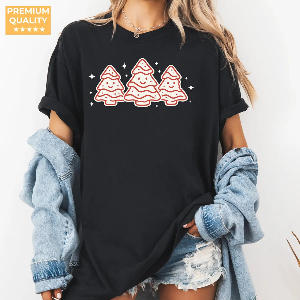 Black Comfort Colors 1717 T-shirt with Cute Christmas design, alternate product view.