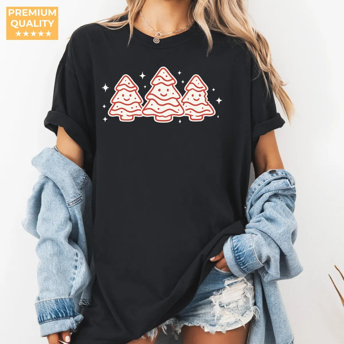 Black Comfort Colors 1717 T-shirt with Cute Christmas design, alternate product view.