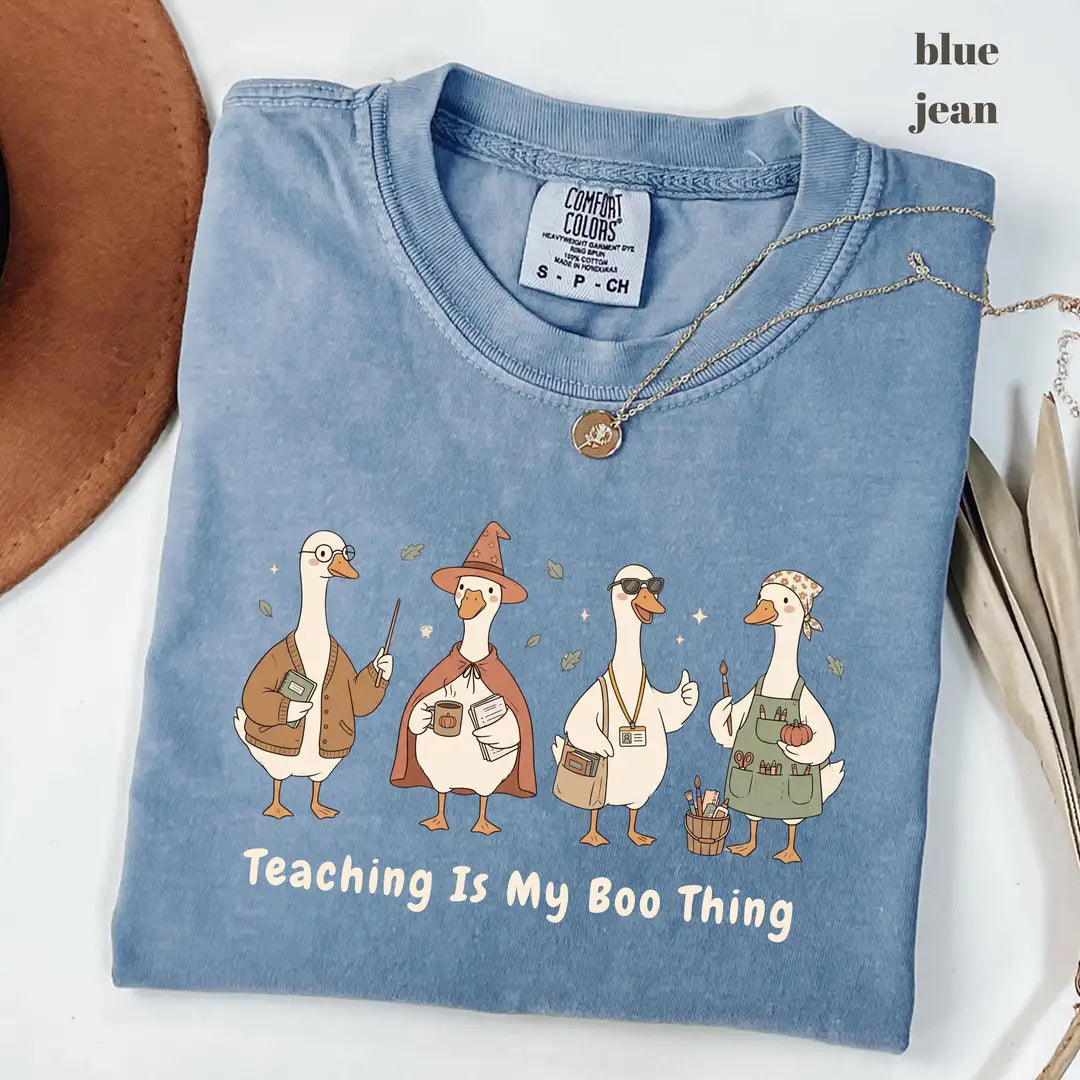 Blue Jean Comfort Colors 1717 T-shirt with Teaching Is My Boo Thing design