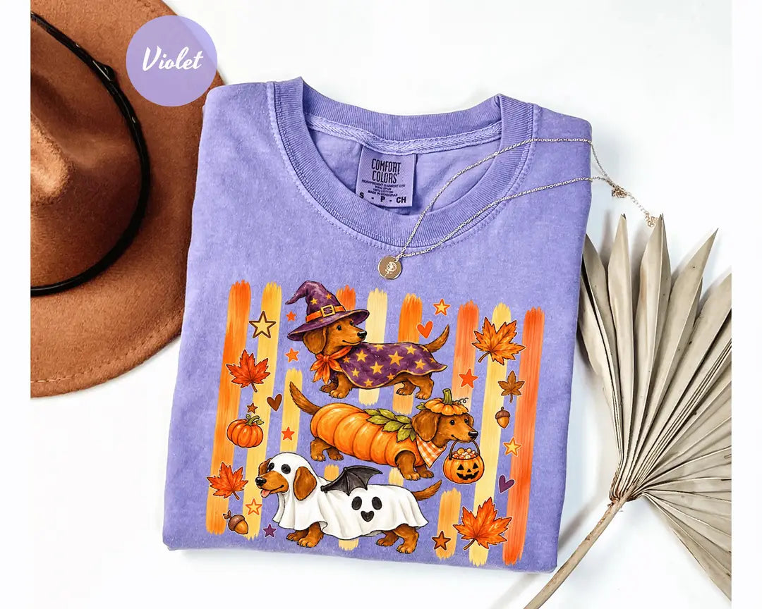 Comfort Colors 1717 T-shirt with Halloween Dachshund design alternate view view 2