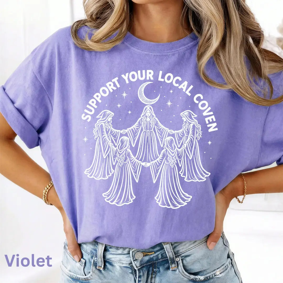 Support Your Local Coven Comfort Colors T-Shirt alternate product view in Violet.