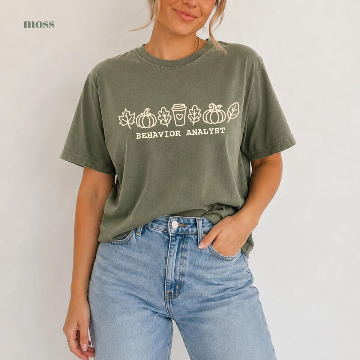 Moss Comfort Colors 1717 T-shirt with Fall Behavior Analyst design