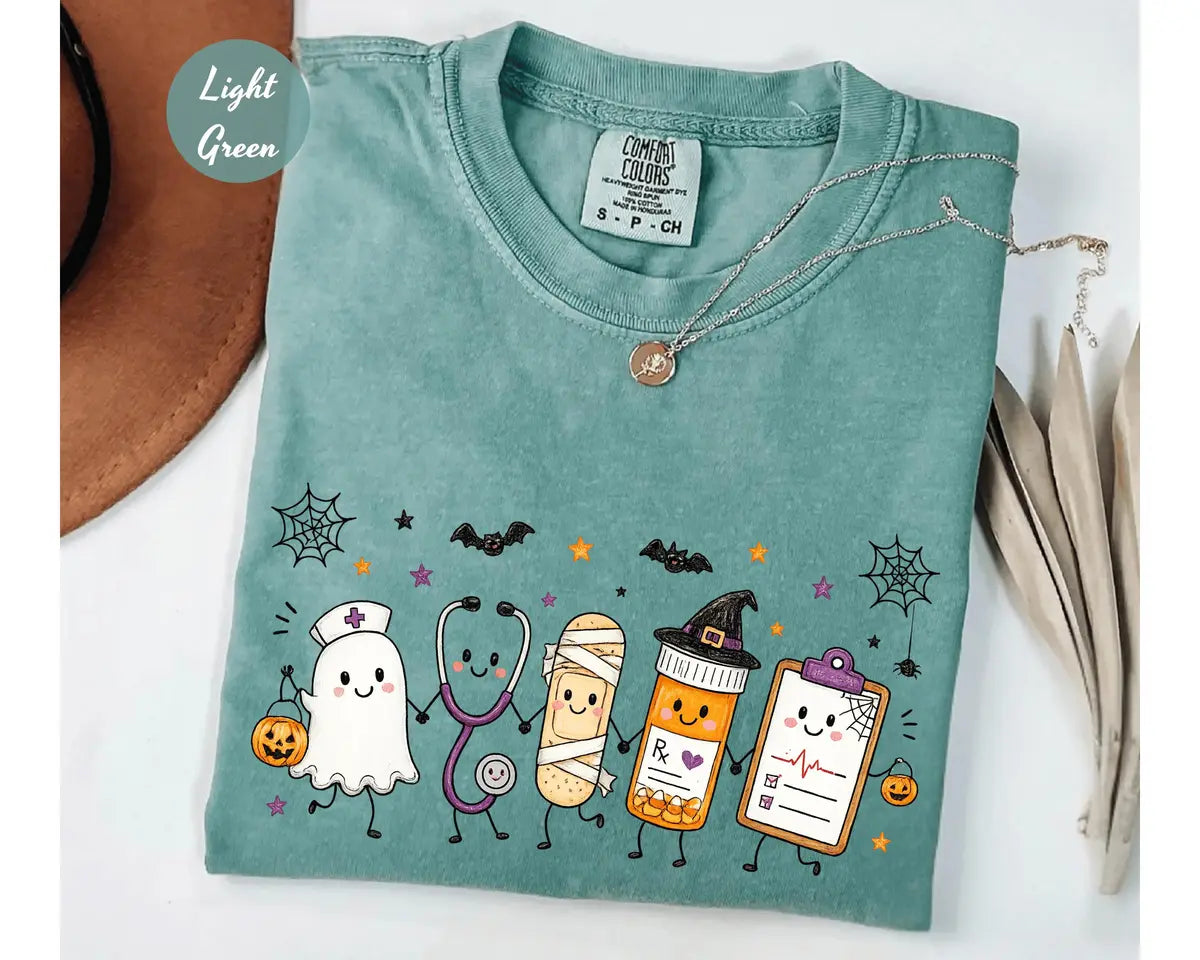 Comfort Colors 1717 T-shirt with Halloween Nurse Doodle design alternate view