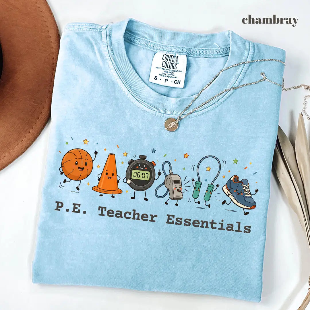 Comfort Colors 1717 T-shirt with P.E Teacher Essentials design alternate view view 4