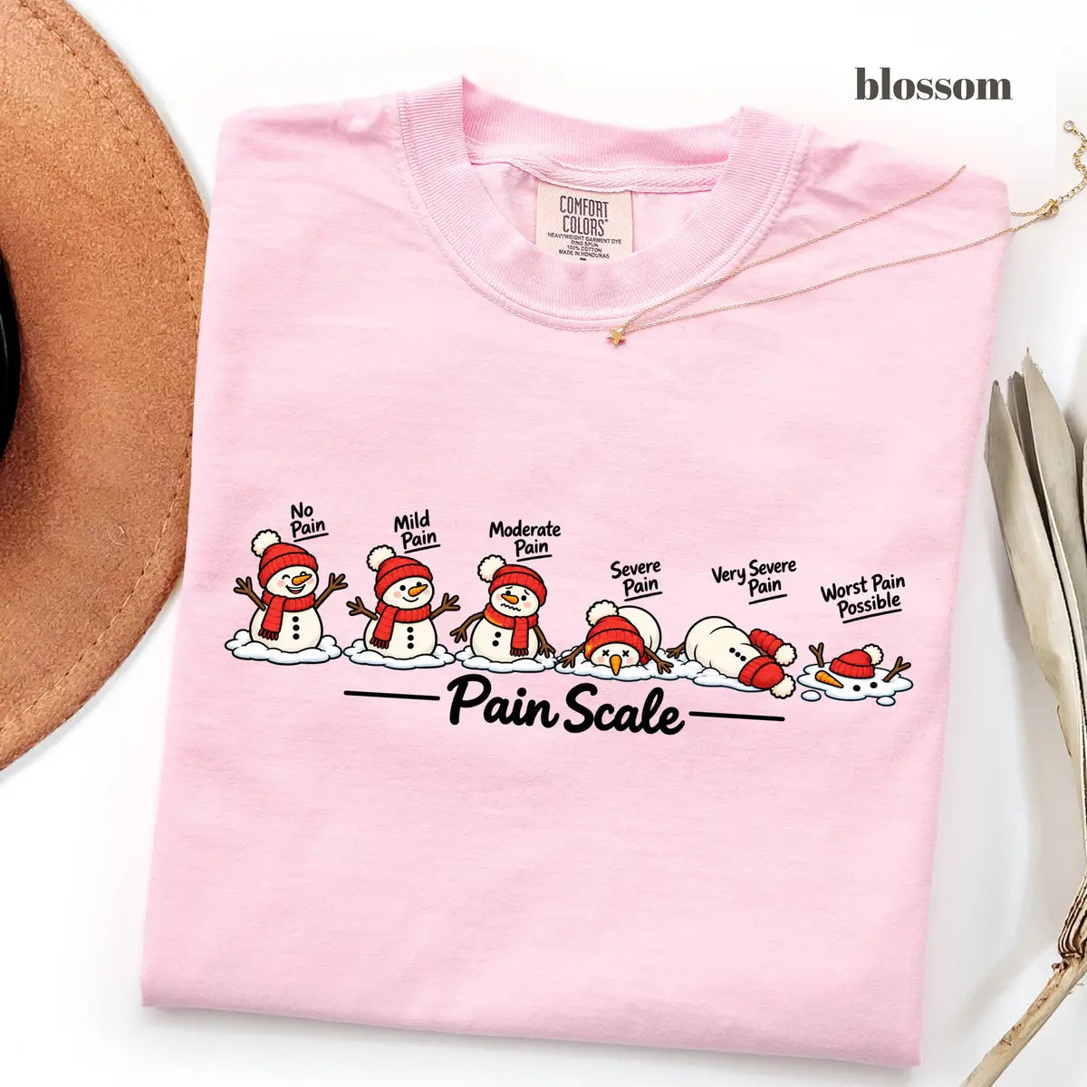 Blossom Comfort Colors 1717 T-shirt with Christmas Pain Scale design