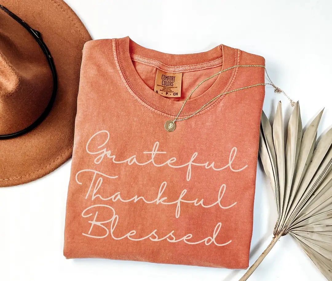 Yam Crewneck sweatshirt with printed Thankful ® design, alternate product view.