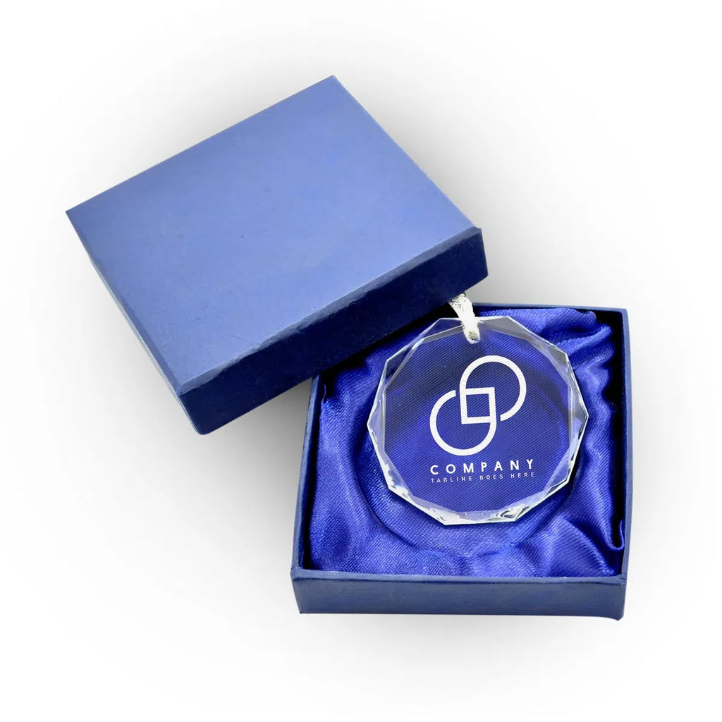 Additional view of a Business Logo personalized engraved engraved crystal glass ornament.
