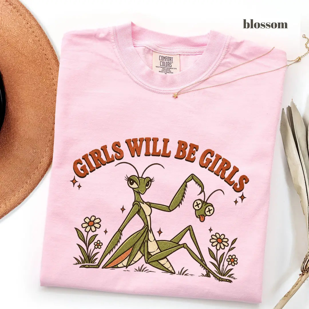 Comfort Colors 1717 T-shirt with Girls Will Be Girls Praying Mantis design alternate view view 3