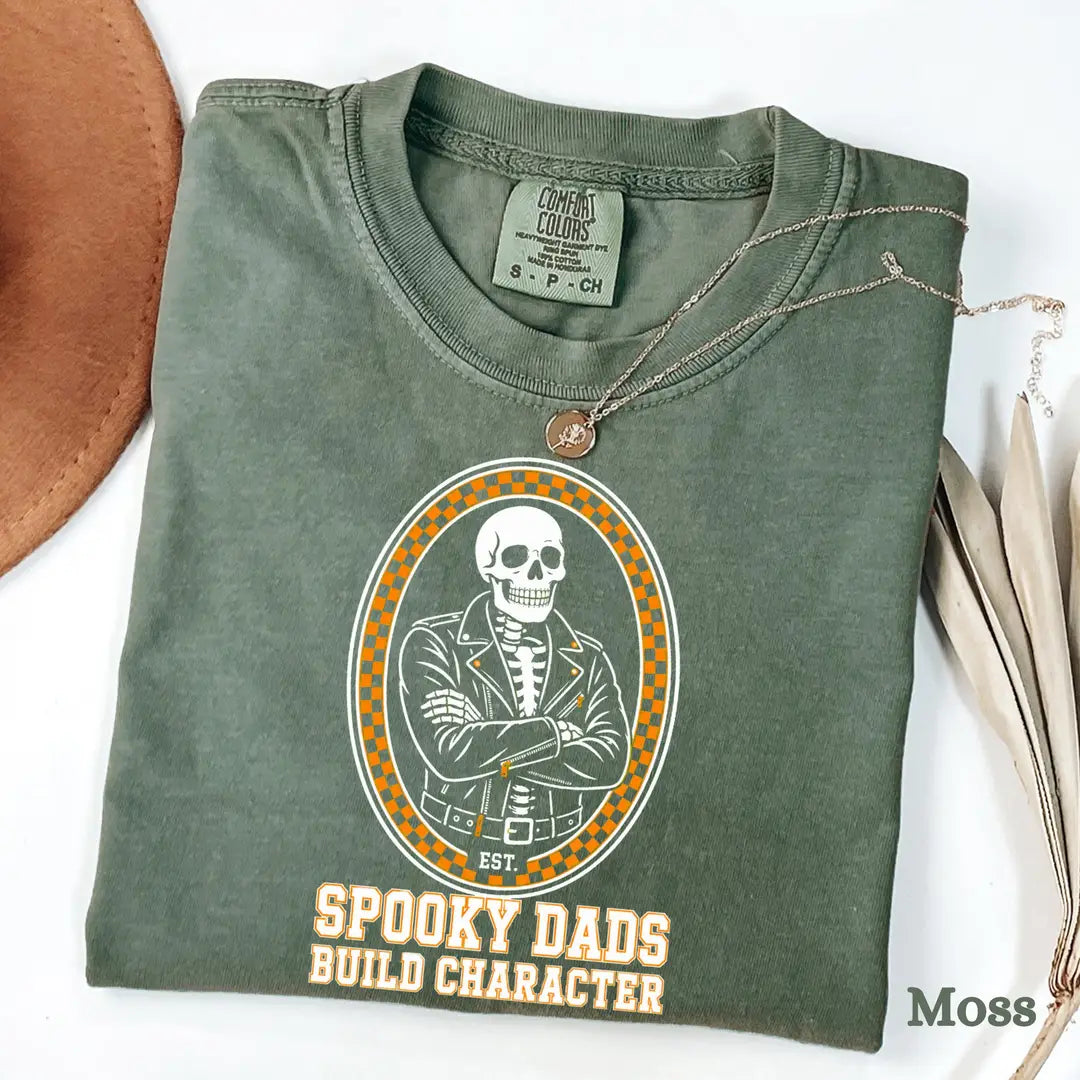 Funny Skeleton Dad Comfort Colors T-Shirt alternate product view in Moss.