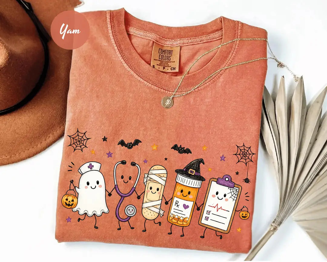 Yam Comfort Colors 1717 T-shirt with Halloween Nurse Doodle design