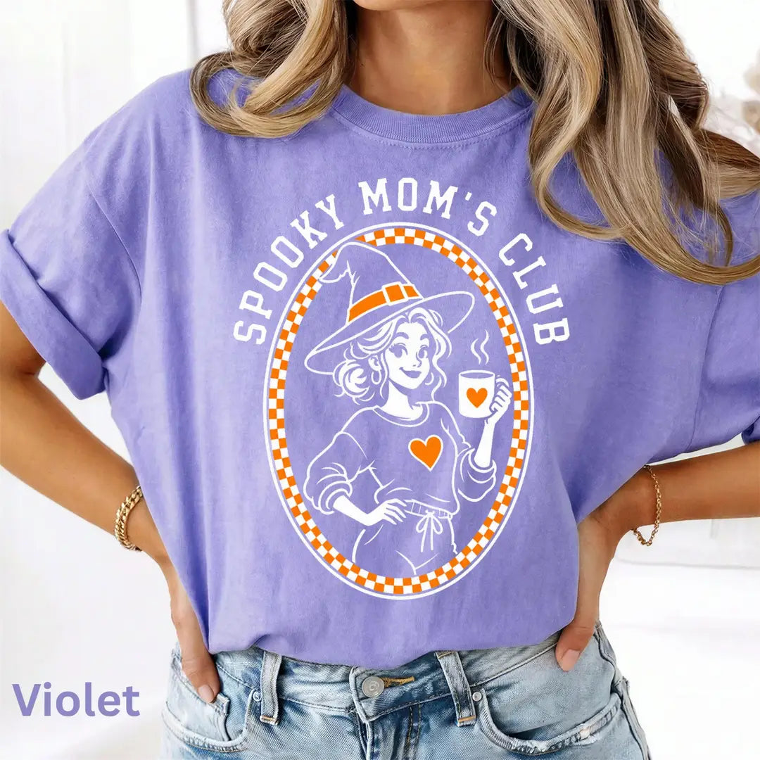 Spooky Mom's Club Halloween Comfort Colors T-Shirt alternate product view in Violet.
