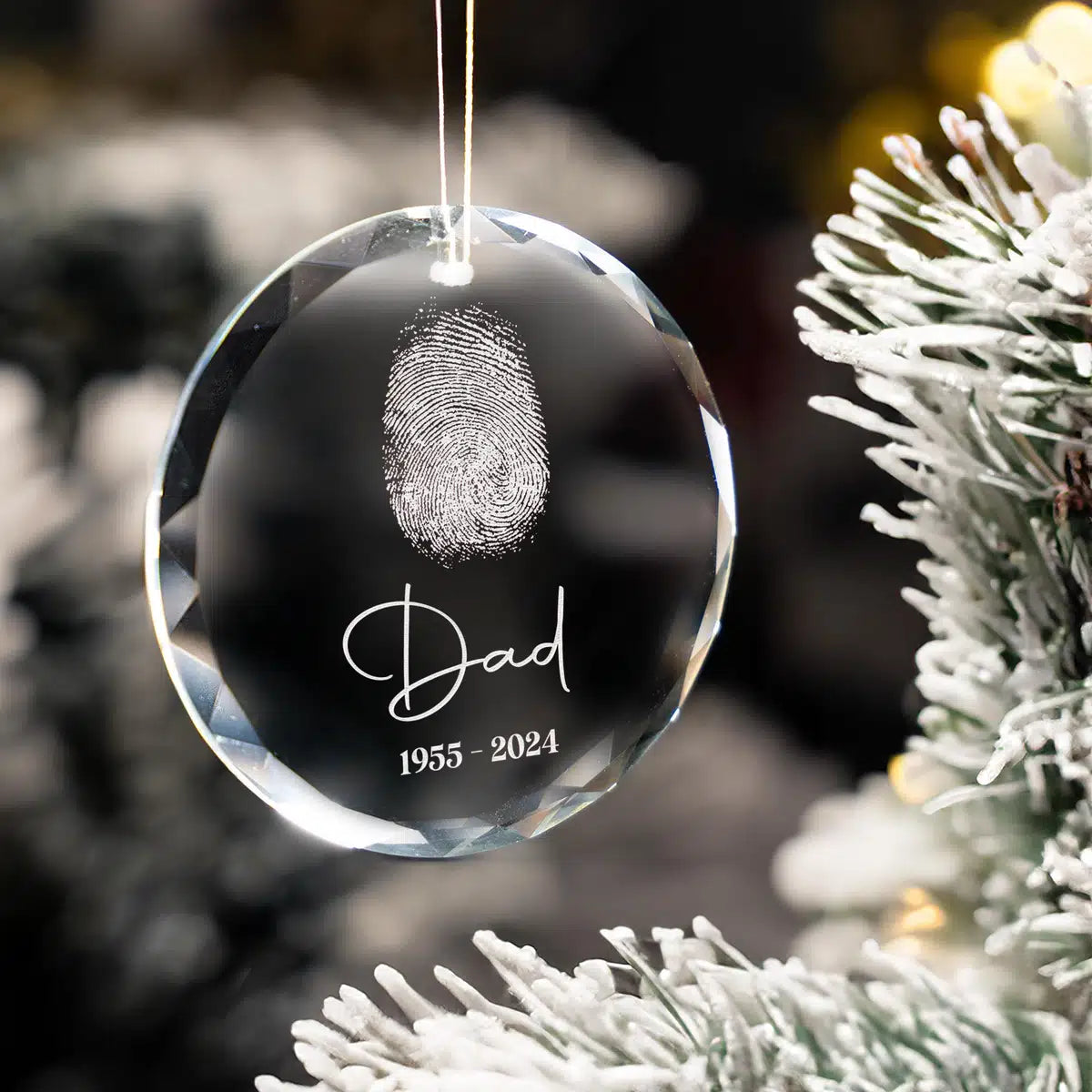 Additional view of a Fingerprint Memorial personalized engraved engraved crystal glass ornament.