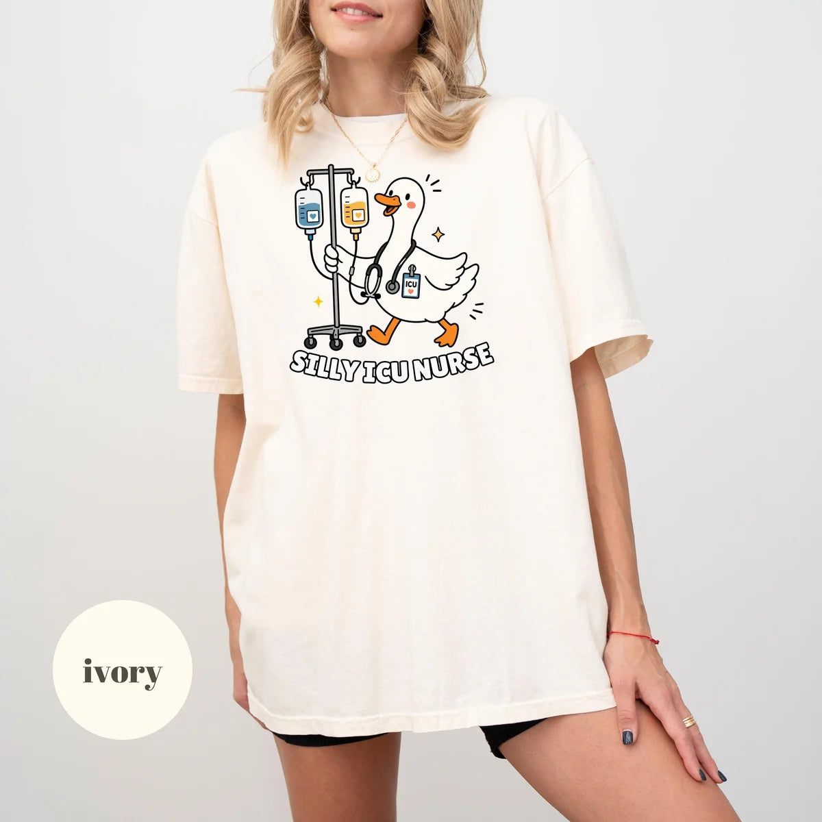 Ivory Comfort Colors 1717 T-shirt with Silly ICU Nurse design