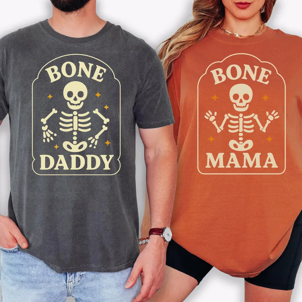 Bone Daddy & Bone Mama - Matching Halloween Comfort Colors T-Shirt alternate product view.