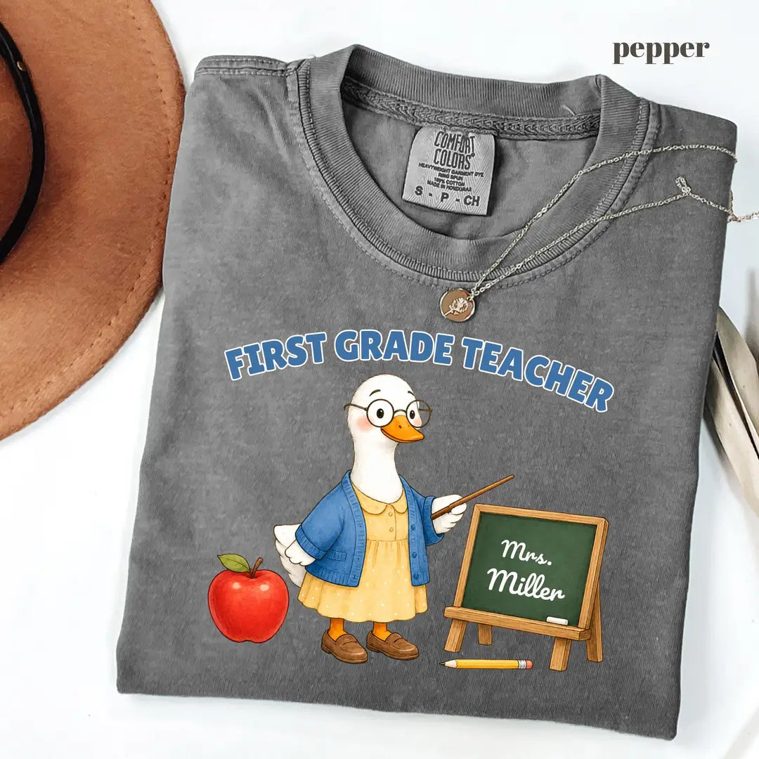 Pepper Comfort Colors 1717 T-shirt with First Grade Teacher design