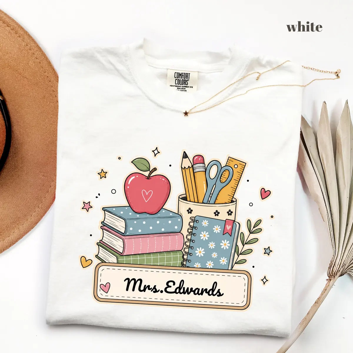 White Comfort Colors 1717 T-shirt with Teacher design