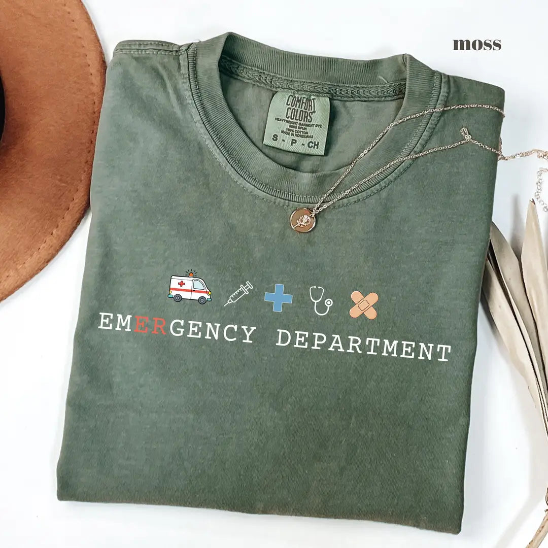 Moss Comfort Colors 1717 T-shirt with Emergency Department design