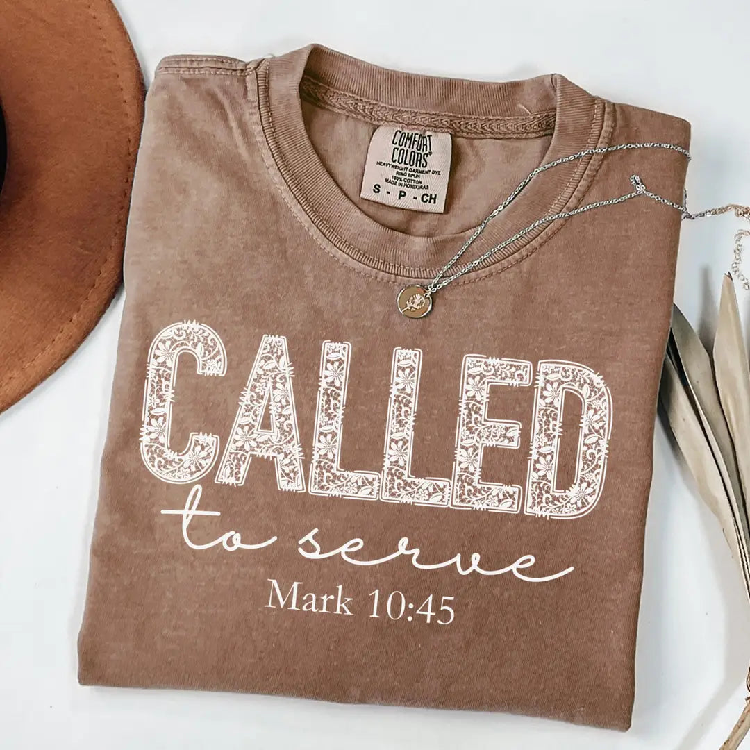 Espresso Comfort Colors 1717 T-shirt with Called To Serve design, alternate product view.