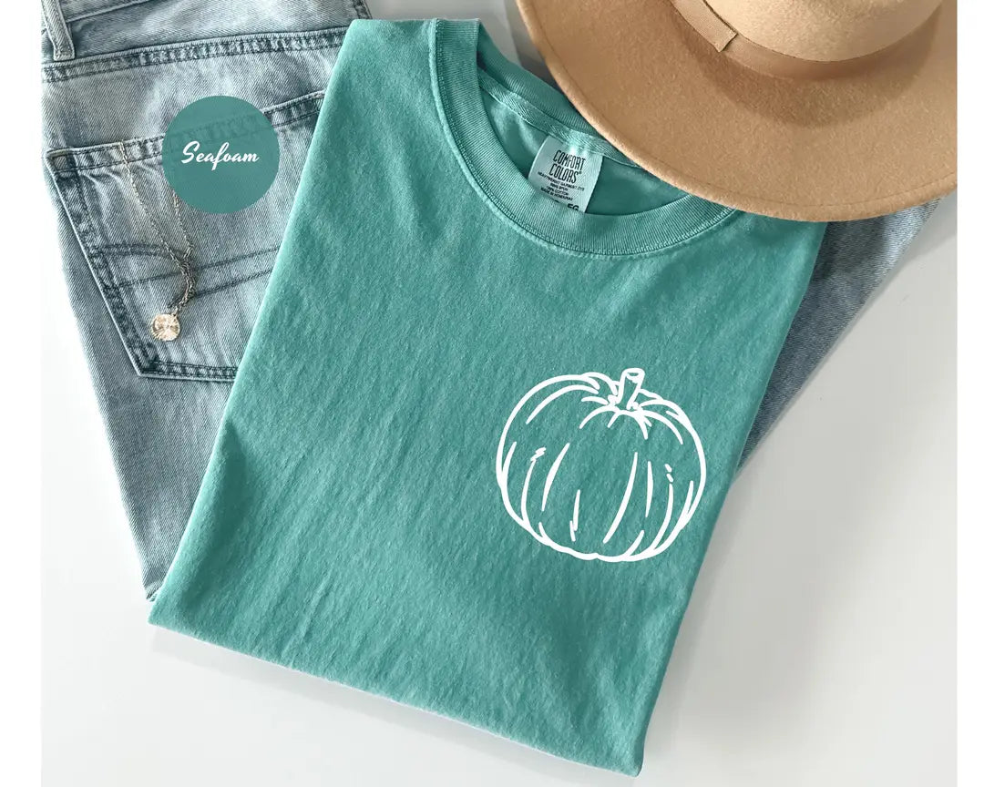 Seafoam Comfort Colors 1717 T-shirt with Pumpkin design