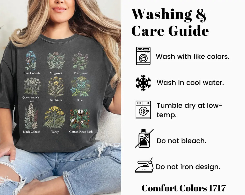 Comfort Colors 1717 T-shirt care instructions card.