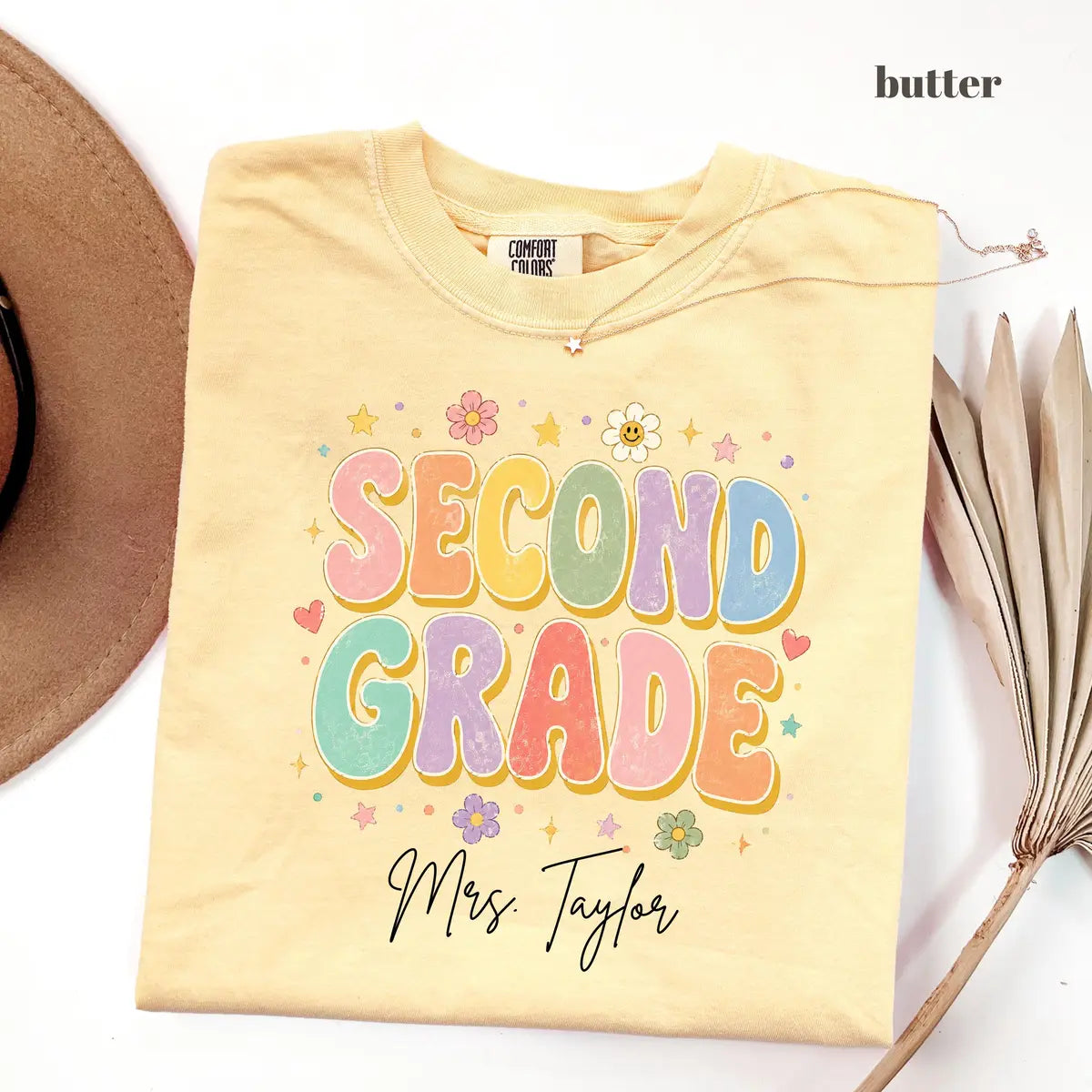 Butter Comfort Colors 1717 T-shirt with Second Grade Teacher design