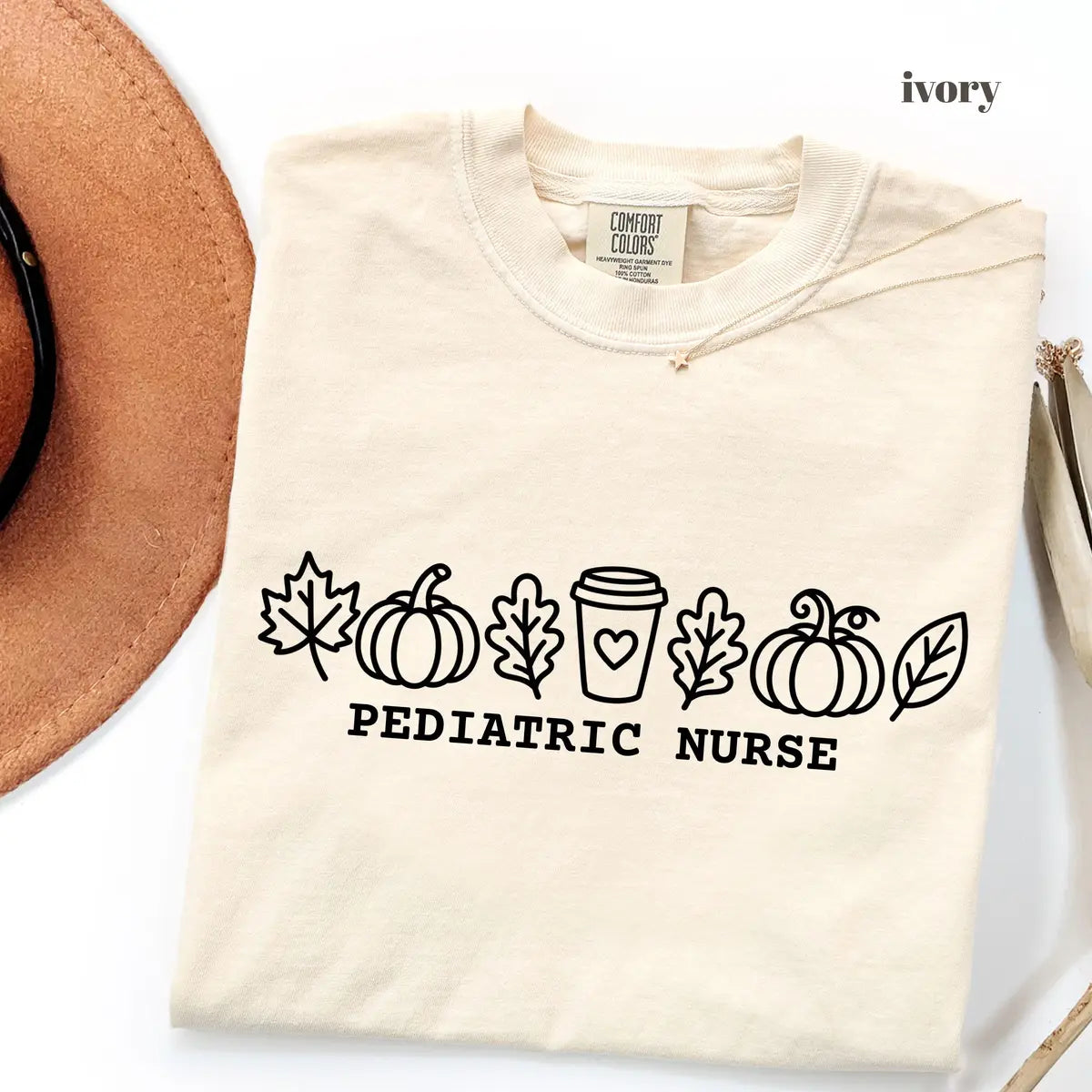 Ivory Comfort Colors 1717 T-shirt with Pediatric Nurse design