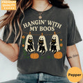 Hangin' With My Boos - Ghost Cat Halloween Comfort Colors T-Shirt hero view in Pepper.