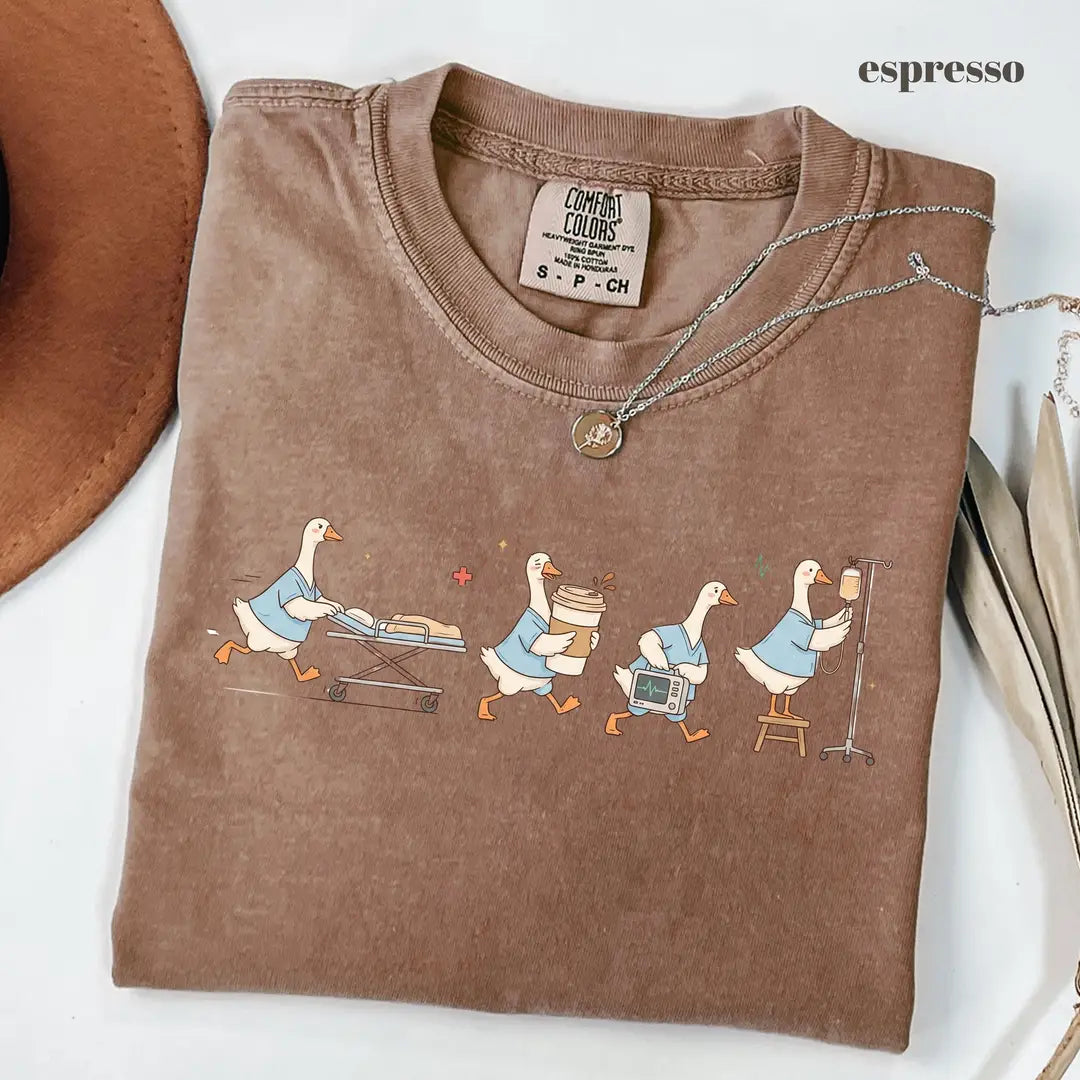 Espresso Comfort Colors 1717 T-shirt with ER Nurse Goose design