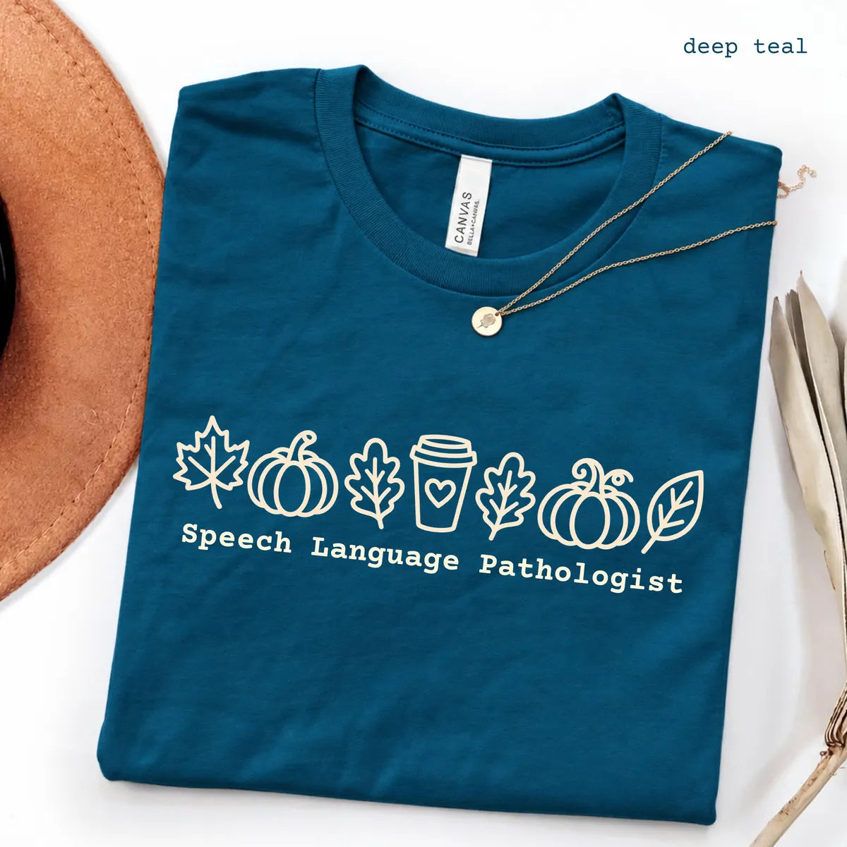 Deep Teal Bella Canvas 3001 T-shirt with Speech Language Pathologist design