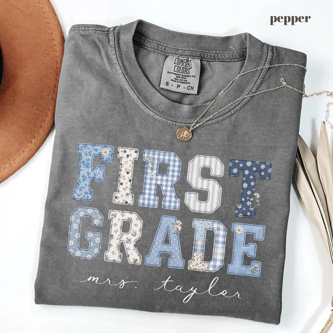 Pepper Comfort Colors 1717 T-shirt with First Grade Teacher design