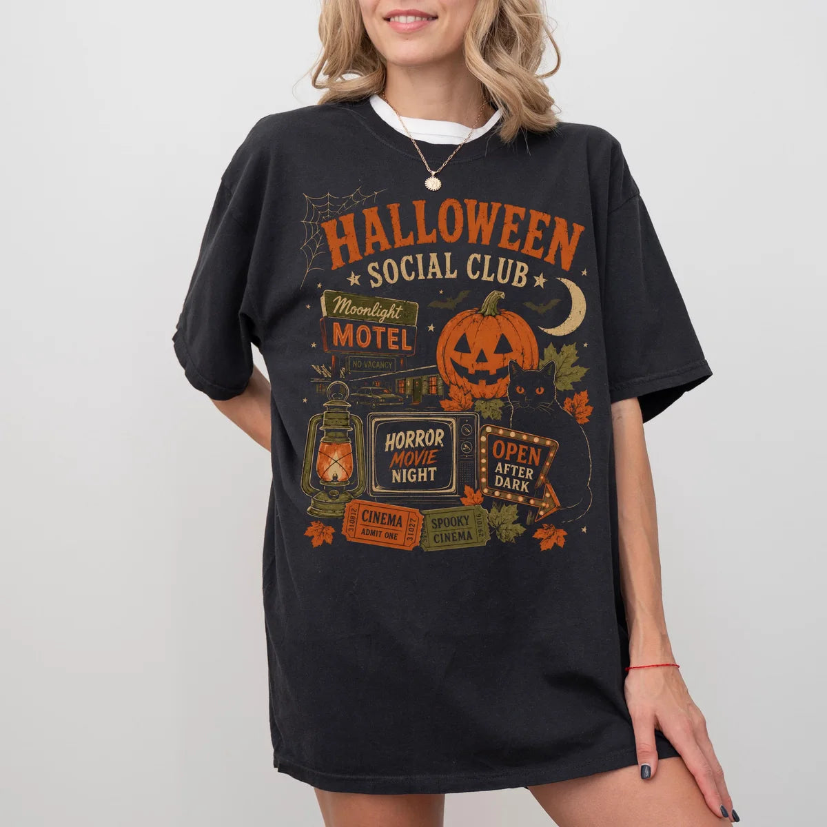 Black CF Comfort Colors 1717 T-shirt with Halloween Social Club design view 2