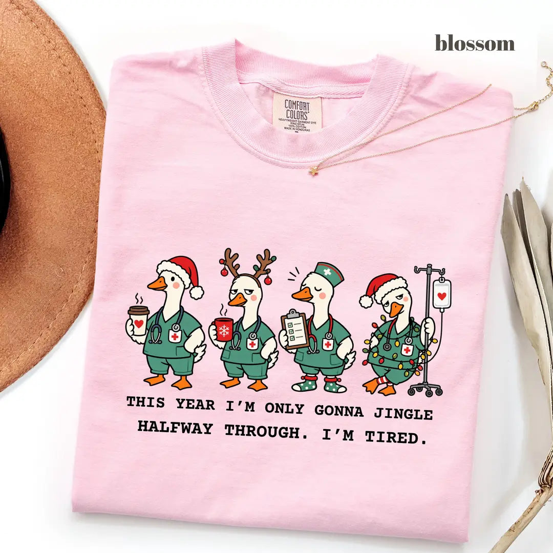 Blossom Comfort Colors 1717 T-shirt with Christmas Nurse design