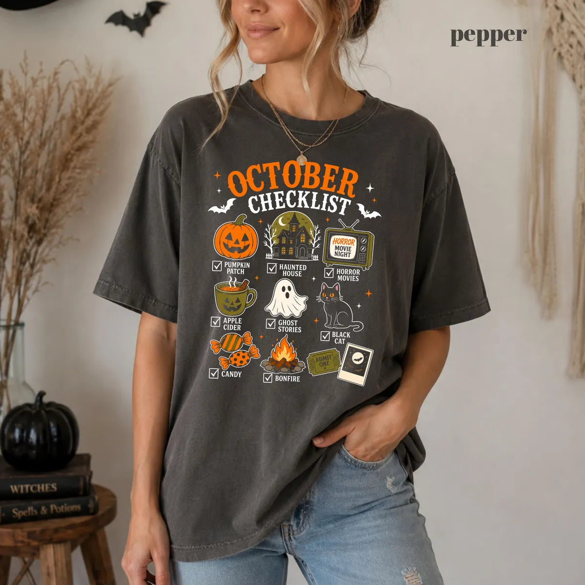 Comfort Colors 1717 T-shirt with October Checklist design alternate view view 2