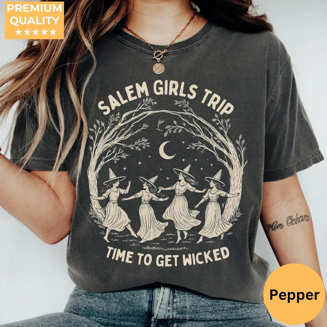 Salem Girls Trip - Dancing Witches Comfort Colors T-Shirt alternate product view in Pepper.