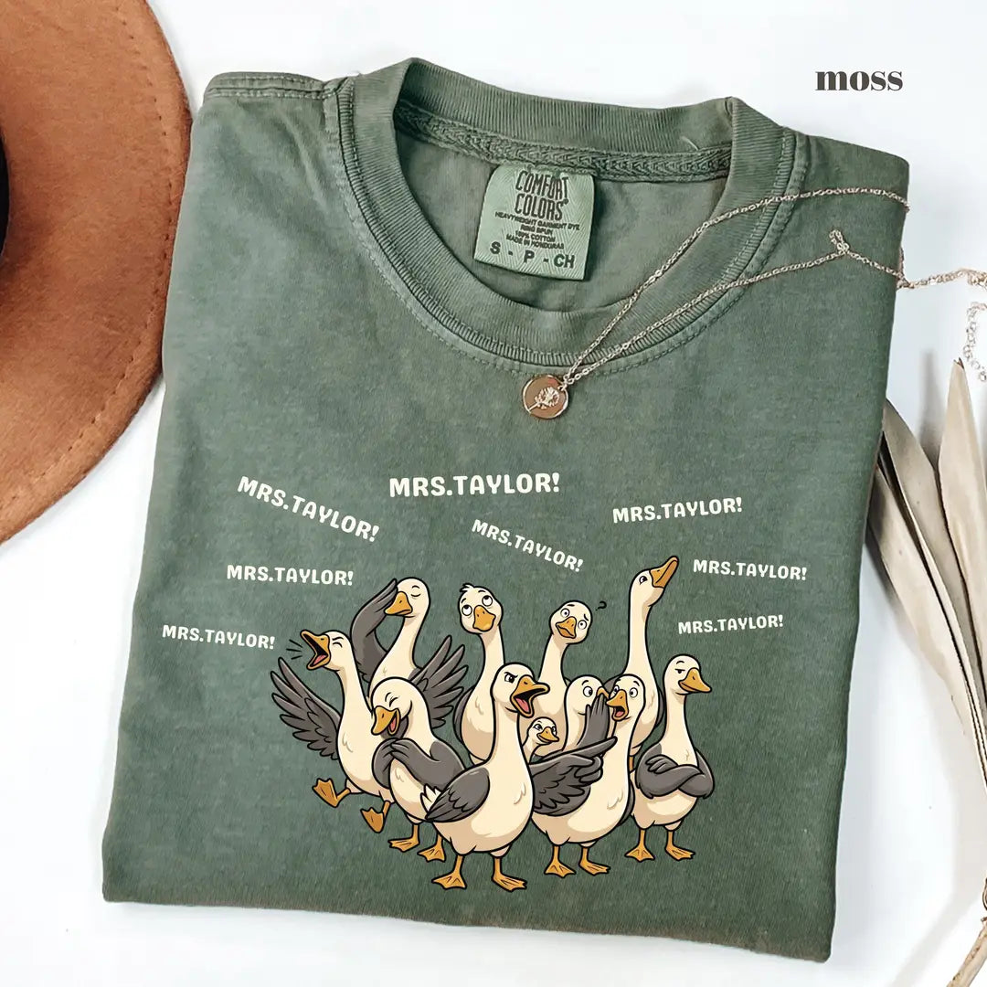 Moss Comfort Colors 1717 T-shirt with Goose Teacher design view 2