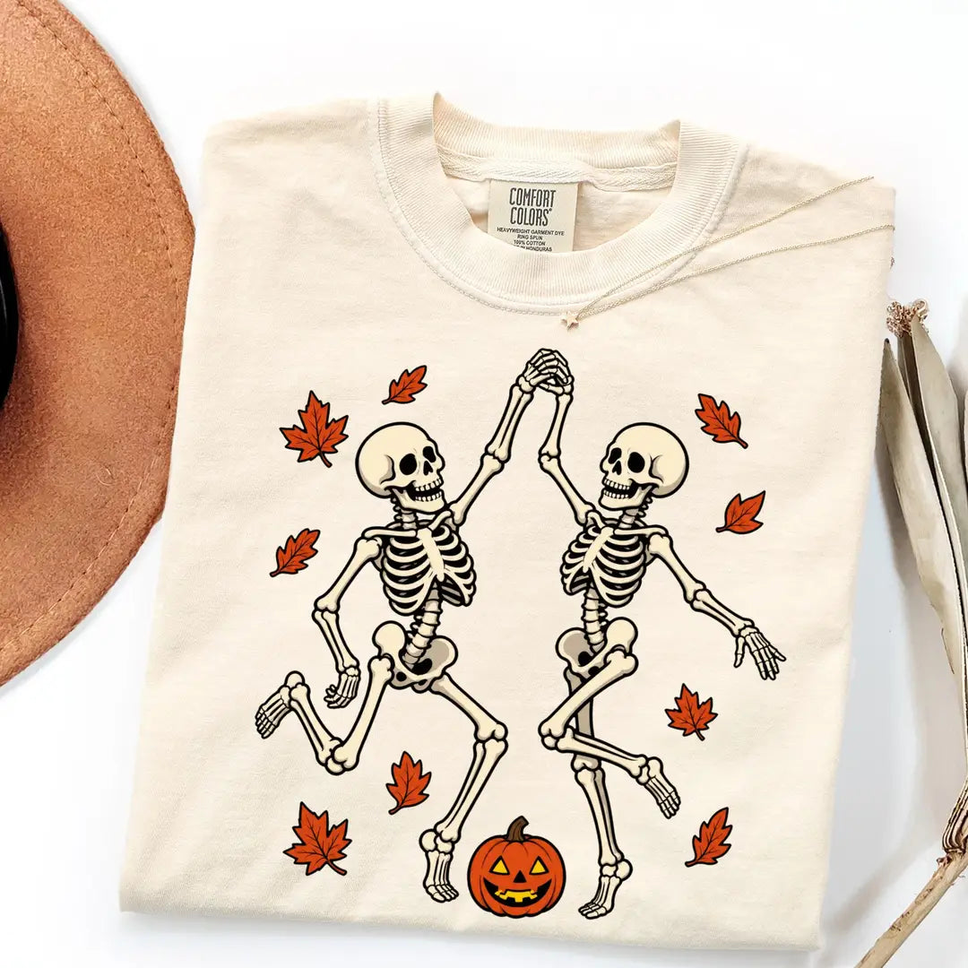Dancing Skeleton Couple Comfort Colors T-Shirt alternate product view in Ivory.