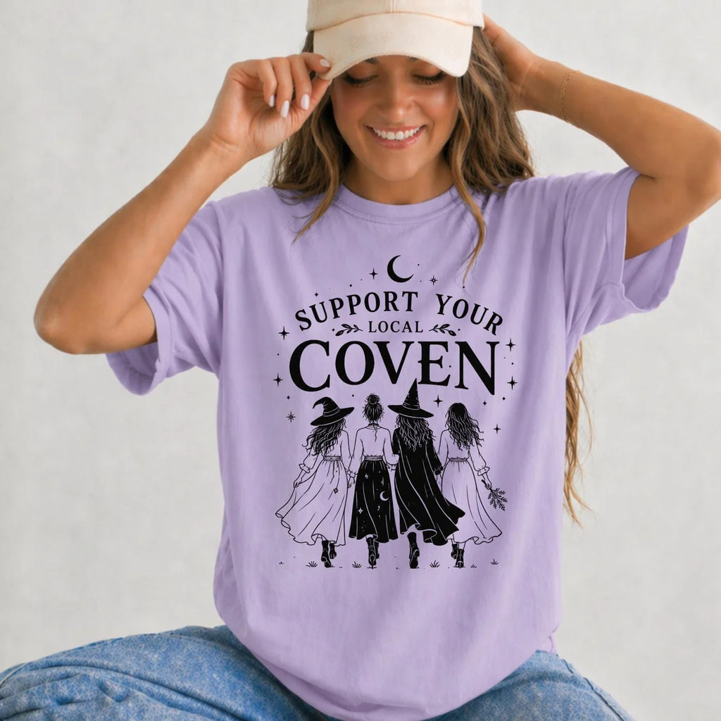 Support Your Local Coven - Witch Group Comfort Colors T-Shirt alternate product view.