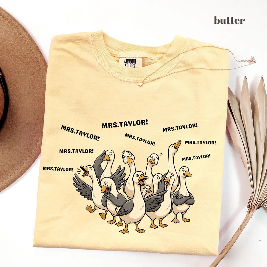 Butter Comfort Colors 1717 T-shirt with Goose Teacher design