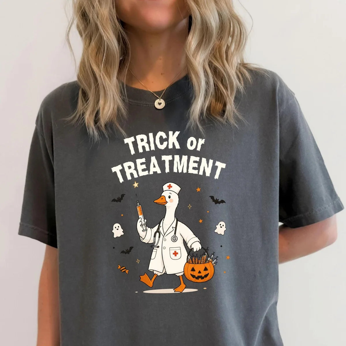 Comfort Colors 1717 T-shirt with Trick or Treatment Nurse Goose design alternate view